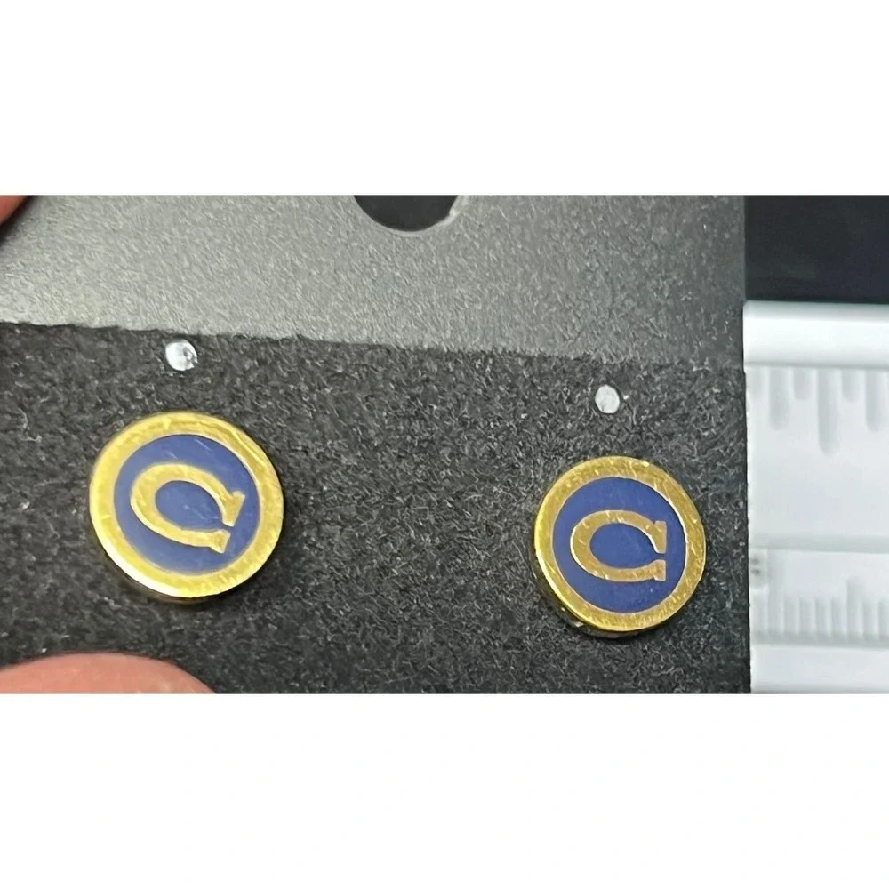Coach Logo Stud Earrings Womens OS Blue Gold Excellent Circular Enamel - Picture 1 of 5